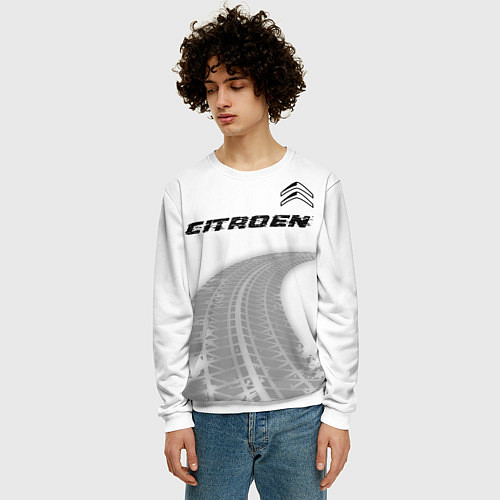 Мужской свитшот Citroen speed на светлом фоне со следами шин: симв / 3D-Белый – фото 3