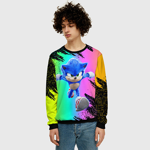 Мужской свитшот Sonic neon / 3D-Черный – фото 3