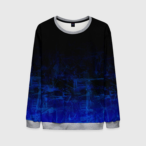 Мужской свитшот Однотонный черный и темно синий гранжевый градиент / 3D-Меланж – фото 1