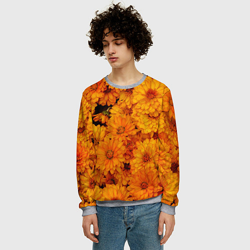 Мужской свитшот Фон из желтых цветов / 3D-Меланж – фото 3