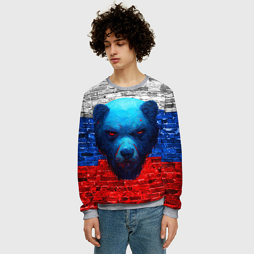 Мужской свитшот Русский медведь арт / 3D-Меланж – фото 3