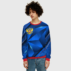 Свитшот мужской Герб РФ на синем объемном фоне, цвет: 3D-красный — фото 2