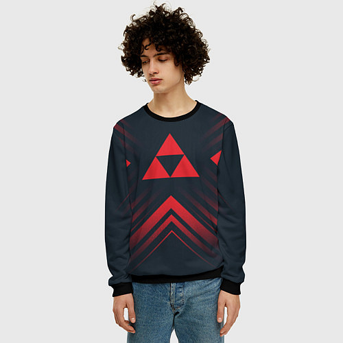 Мужской свитшот Красный символ Zelda на темном фоне со стрелками / 3D-Черный – фото 3