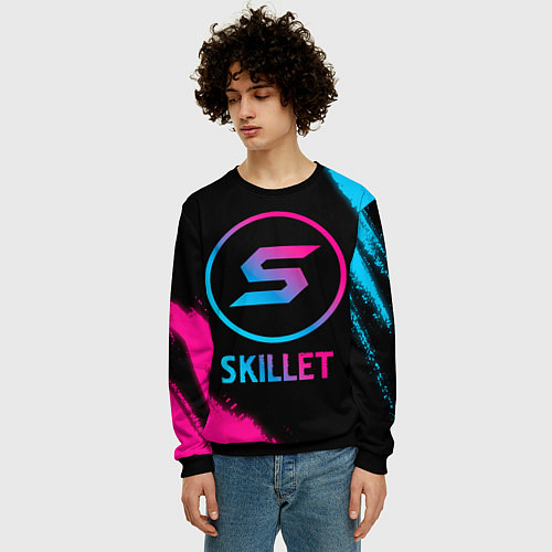 Мужской свитшот Skillet - neon gradient / 3D-Черный – фото 3