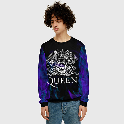 Мужской свитшот Queen пламя неон / 3D-Черный – фото 3