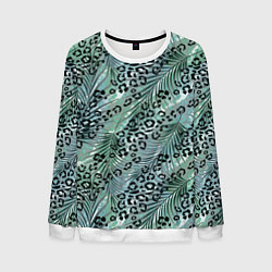 Мужской свитшот Листья пальмы на леопардовом серо - зеленом фоне
