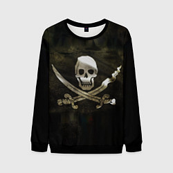 Свитшот мужской Пиратский флаг - череп с ножами, цвет: 3D-черный