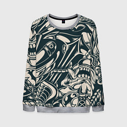 Свитшот мужской Японская тату текстура, цвет: 3D-меланж