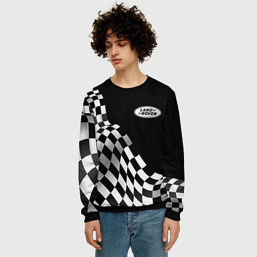 Мужской свитшот Land Rover racing flag / 3D-Черный – фото 3