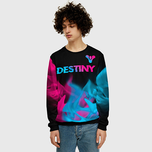 Мужской свитшот Destiny - neon gradient: символ сверху / 3D-Черный – фото 3