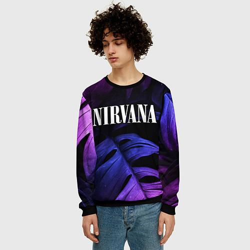 Мужской свитшот Nirvana neon monstera / 3D-Черный – фото 3
