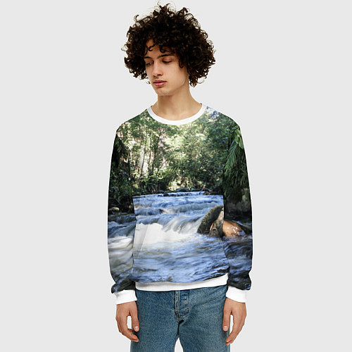 Мужской свитшот Течёт река в лесу / 3D-Белый – фото 3