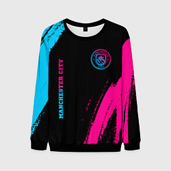 Свитшот мужской Manchester City - neon gradient: надпись, символ, цвет: 3D-черный