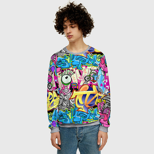 Мужской свитшот Велосипедист и глаз граффити / 3D-Меланж – фото 3