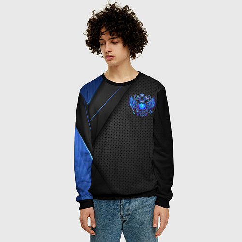 Мужской свитшот Черно-синий герб России / 3D-Черный – фото 3