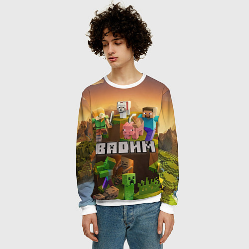 Мужской свитшот Вадим Minecraft / 3D-Белый – фото 3