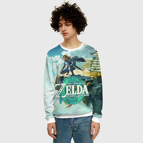 Мужской свитшот The Legend of Zelda: Tears of the Kingdom Линк / 3D-Белый – фото 3