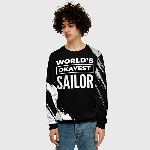 Мужской свитшот Worlds okayest sailor - dark / 3D-Черный – фото 3