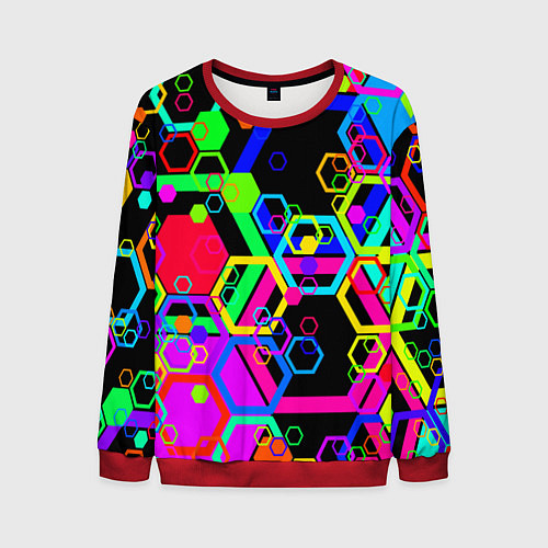 Мужской свитшот Разноцветная геометрическая текстура / 3D-Красный – фото 1