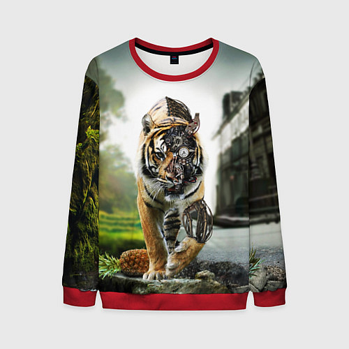 Мужской свитшот Кибернетический тигр / 3D-Красный – фото 1