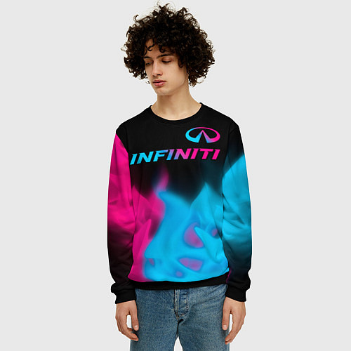 Мужской свитшот Infiniti - neon gradient: символ сверху / 3D-Черный – фото 3