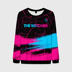 Свитшот мужской The Witcher - neon gradient: символ сверху, цвет: 3D-черный