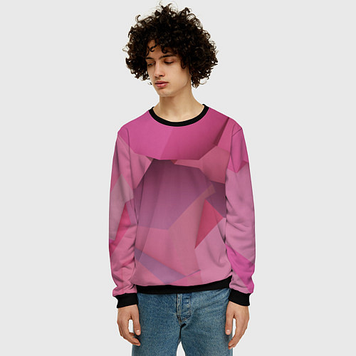 Мужской свитшот Розовые геометрические фигуры / 3D-Черный – фото 3