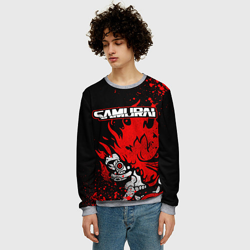 Мужской свитшот Киберпанк-Самурай - 2077 / 3D-Меланж – фото 3