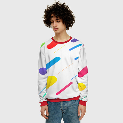 Мужской свитшот Разноцветные круги и полосы / 3D-Красный – фото 3
