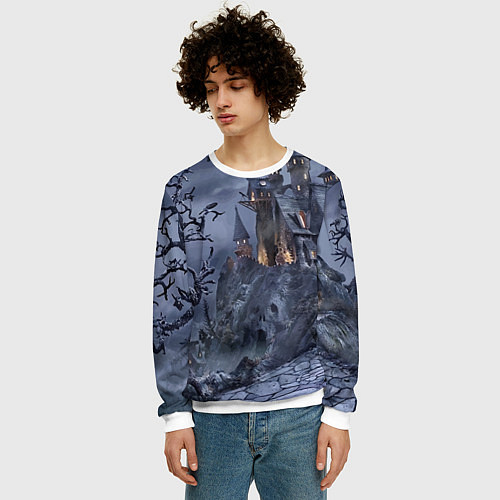 Мужской свитшот Старый заброшенный замок - Halloween / 3D-Белый – фото 3
