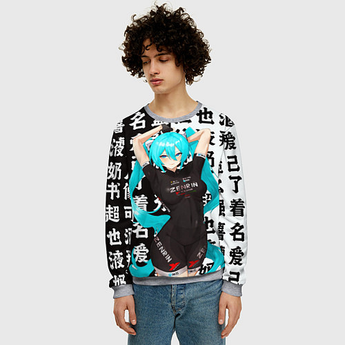 Мужской свитшот Хацуне Мику в спортивном костюме / 3D-Меланж – фото 3