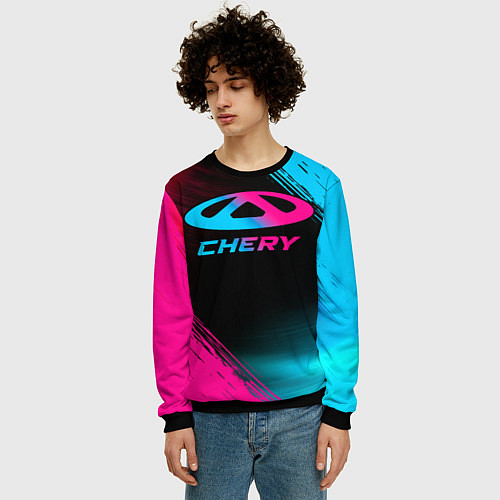 Мужской свитшот Chery - neon gradient / 3D-Черный – фото 3