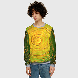 Свитшот мужской Желто-зеленая текстурная абстракция акрилом, цвет: 3D-меланж — фото 2