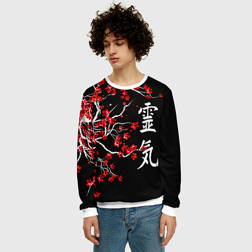 Мужской свитшот Сакура в цвету / 3D-Белый – фото 3