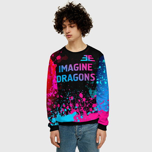 Мужской свитшот Imagine Dragons - neon gradient: символ сверху / 3D-Черный – фото 3