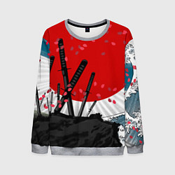 Мужской свитшот Солнце, волны и катаны