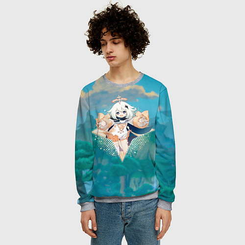 Мужской свитшот Паймон в примогеме / 3D-Меланж – фото 3