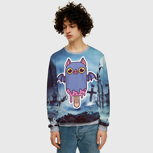 Мужской свитшот Летучая мышь - мороженое / 3D-Меланж – фото 3