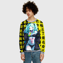 Свитшот мужской Ребекка и иероглифы - Киберпанк аниме, цвет: 3D-меланж — фото 2