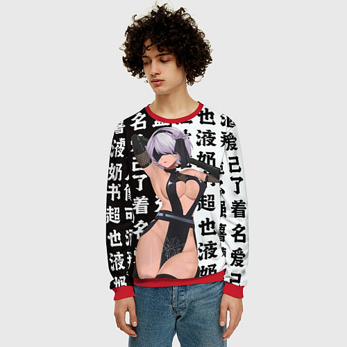Мужской свитшот 2b в шикарном платье - Nier automata / 3D-Красный – фото 3