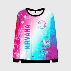 Свитшот мужской Nirvana neon gradient style: надпись, символ, цвет: 3D-черный