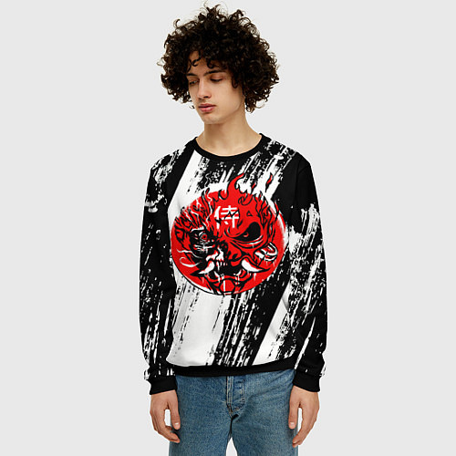 Мужской свитшот Киберпанк 2077 белый арт / 3D-Черный – фото 3