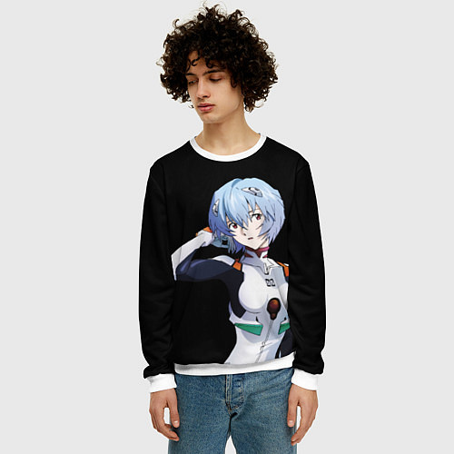 Мужской свитшот Евангелион - Аянами Рэй / 3D-Белый – фото 3