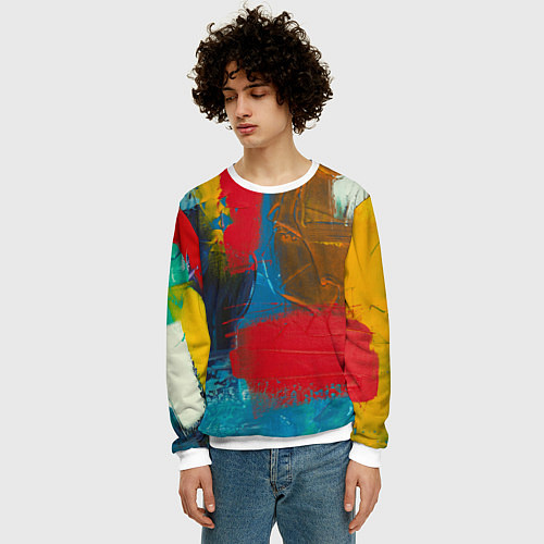 Мужской свитшот Разноцветные мазки краской / 3D-Белый – фото 3