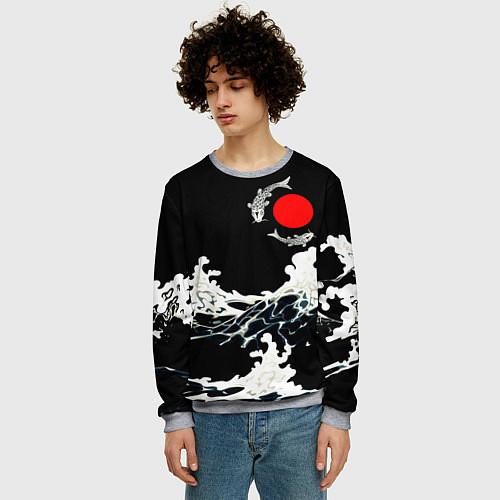 Мужской свитшот Волны и рыбки / 3D-Меланж – фото 3
