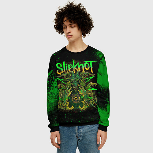 Мужской свитшот Slipknot green satan / 3D-Черный – фото 3