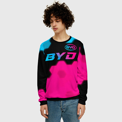 Мужской свитшот BYD - neon gradient: символ сверху / 3D-Черный – фото 3