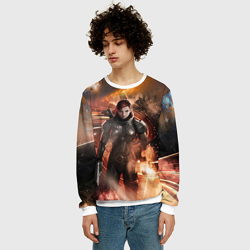 Мужской свитшот Mass Effect N7 - Jane Shepard / 3D-Белый – фото 3