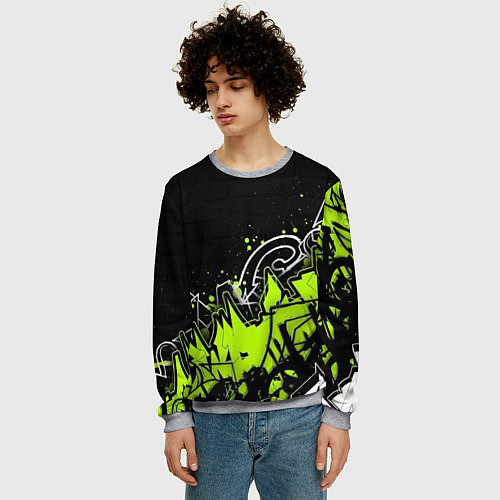 Мужской свитшот Яркое граффити на черной стене / 3D-Меланж – фото 3