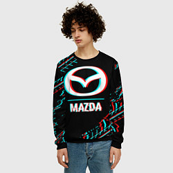 Свитшот мужской Значок Mazda в стиле glitch на темном фоне, цвет: 3D-черный — фото 2